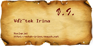 Vétek Irina névjegykártya